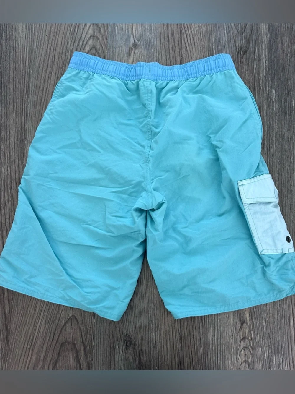 Patagonia Boys Light Aqua Blue Swim Trunks with Blue Drawstring
